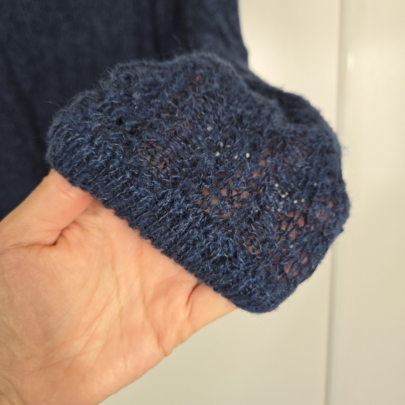 Free People Navy Cosmos Combo Fuzzy Sweater Small Open Knit Wool Alpaca Blend - Picture 3 of 12